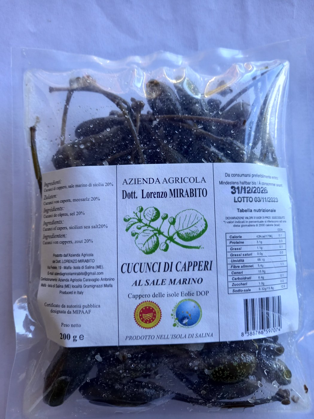 Cucunci (frutti del cappero) delle Isole Eolie DOP di Salina