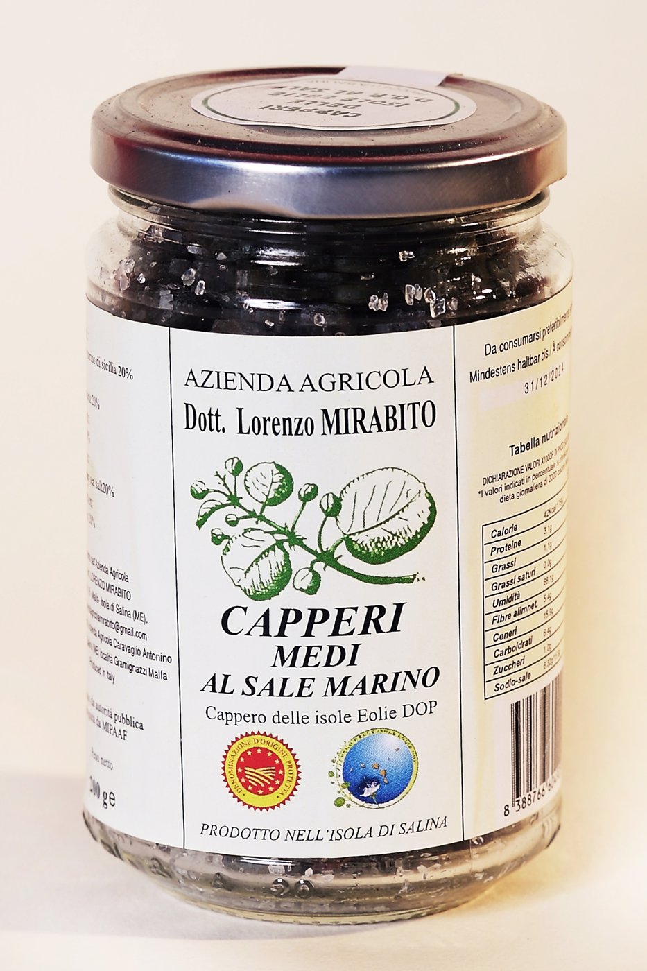 Capperi Medi (10-12 mm) delle Isole Eolie DOP in boccetta di vetro