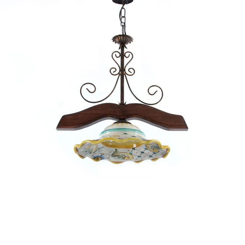 Lampadario legno e ceramica 1 luce