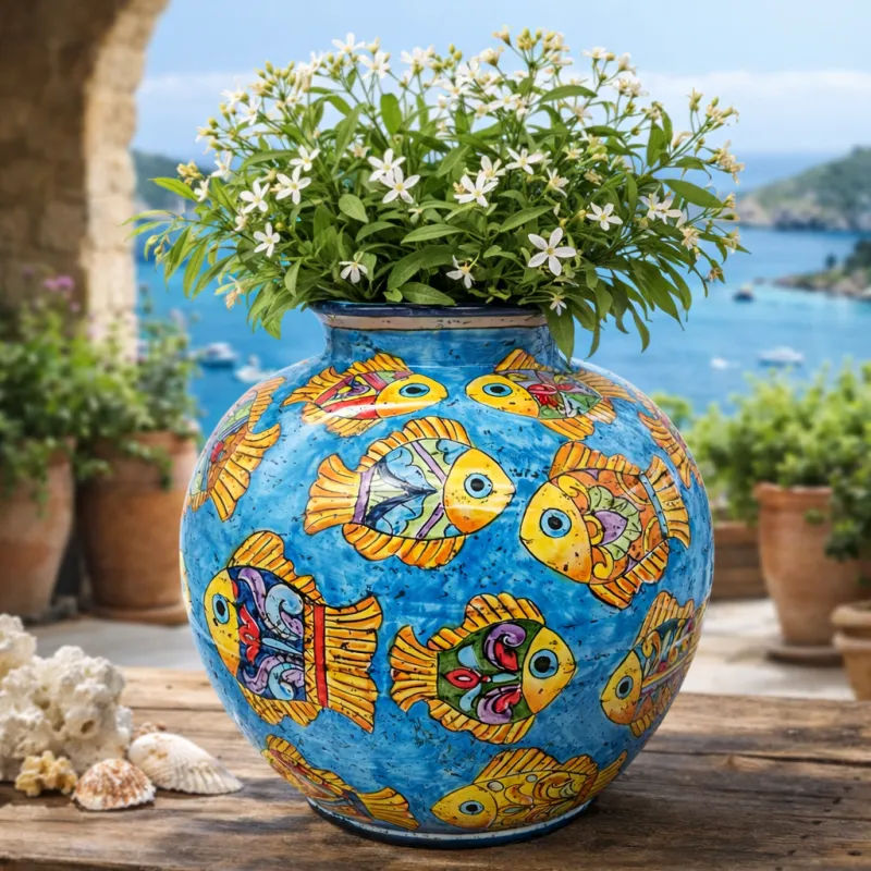 Vaso in ceramica Palla Pesci Medio