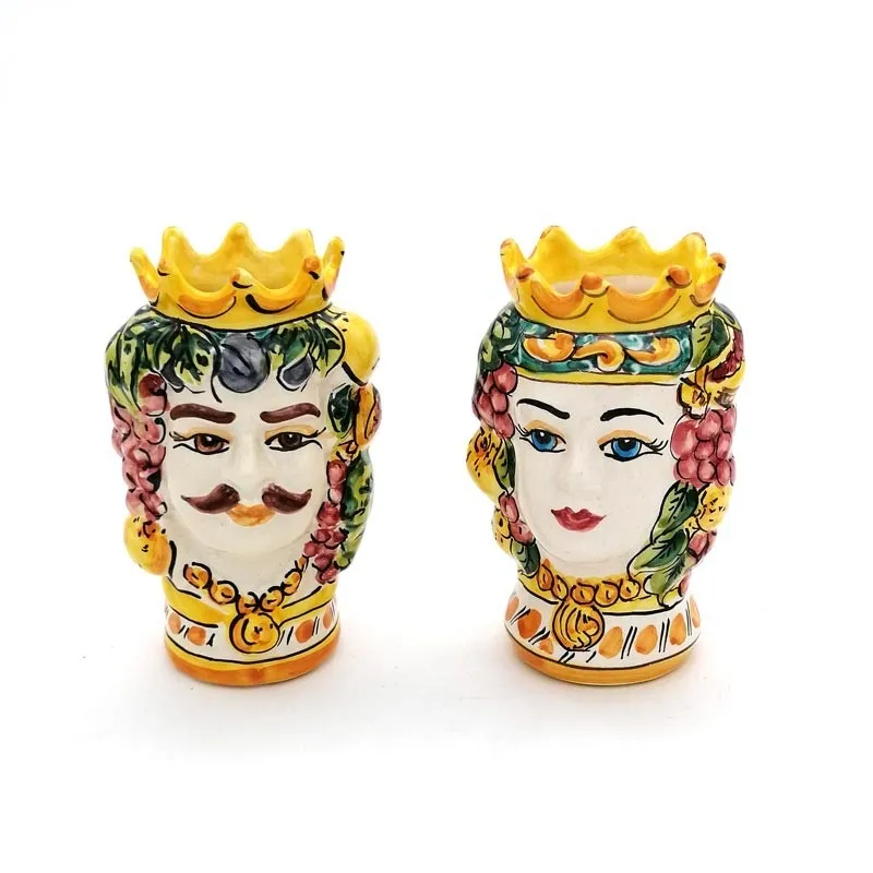 Coppia Teste Ceramica Con Frutta H.13