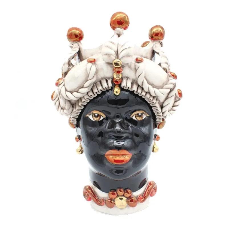 Teste di moro in ceramica siciliana di Caltagirone - Uomo Donna Verus Lustri Rubino h.40
