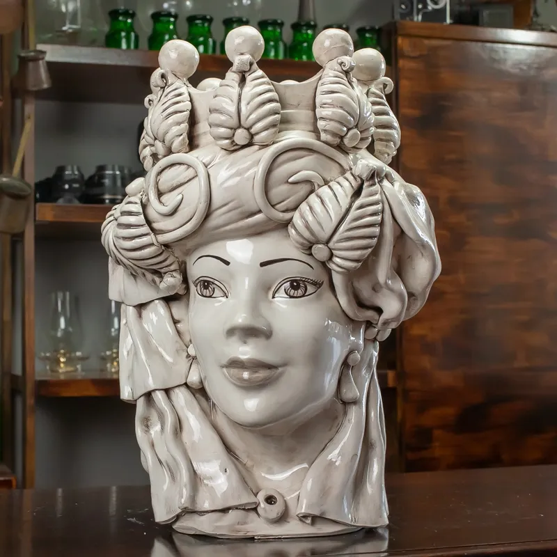 Teste di moro Ceramica Siciliana Caltagirone Verus Donna-Uomo Anticata h.48