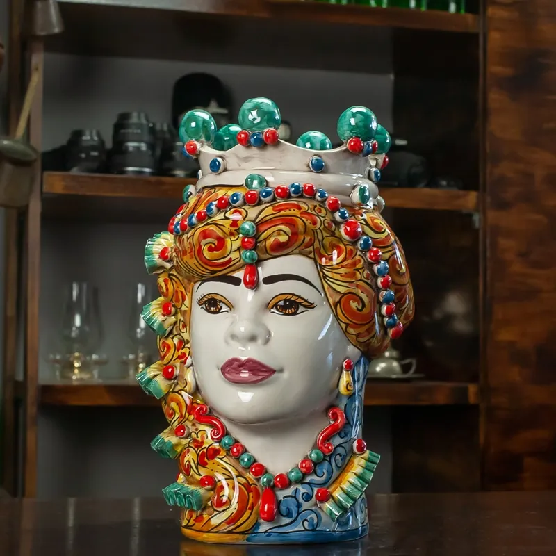 Teste di moro sicliane in Ceramica Caltagirone Verus Donna-Uomoh.35