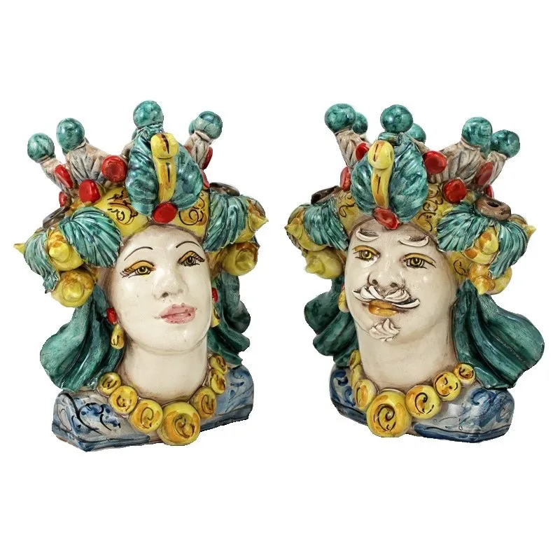 Coppia Teste ceramica Caltagirone Verus h 25