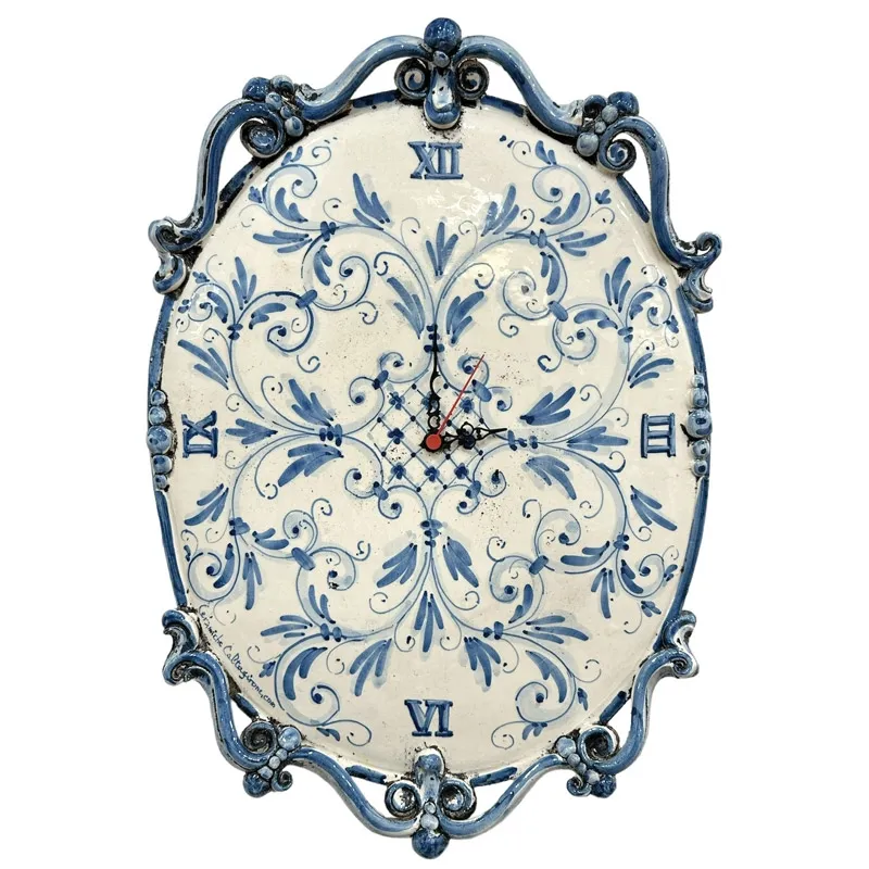 Orologio in ceramica siciliana di Caltagirone Blu Antico H. 55 cm