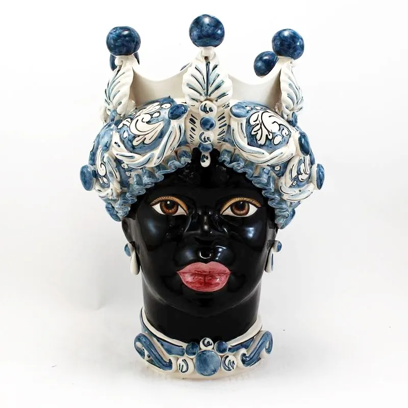 Testa di moro in ceramica siciliana di Caltagirone Verus Donna-Uomo Blu cm 45