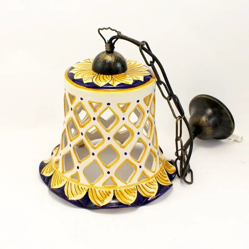 Lampadario ceramica traforato Blu