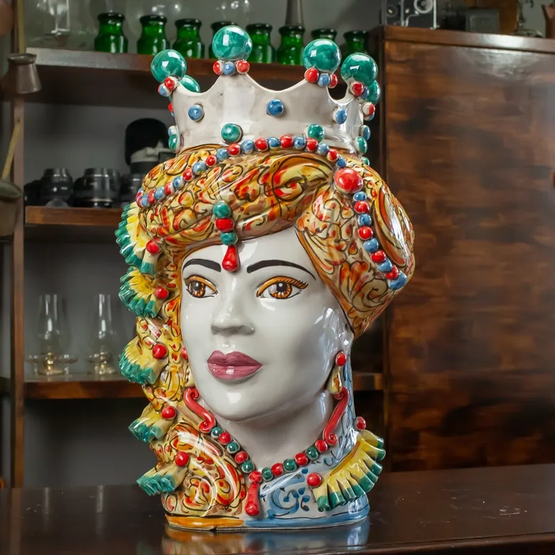 Teste di moro siciliane in Ceramica Caltagirone Verus Donna-Uomo H.48
