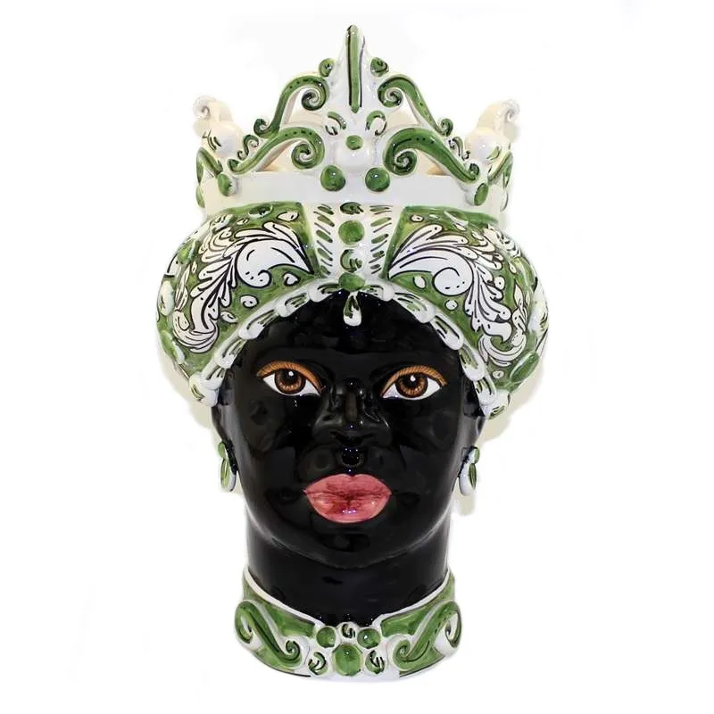 Teste di moro siciliane Uomo-Donna in ceramica Caltagirone Verus Verde cm 45