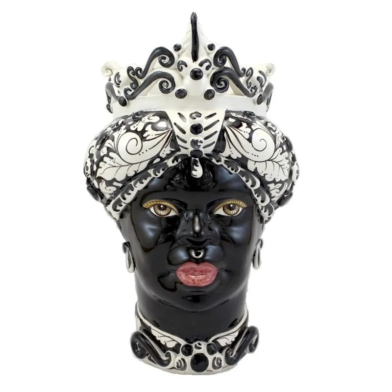 Teste di moro Siciliane in ceramica Caltagirone Verus Donna-Uomo Nera cm 45