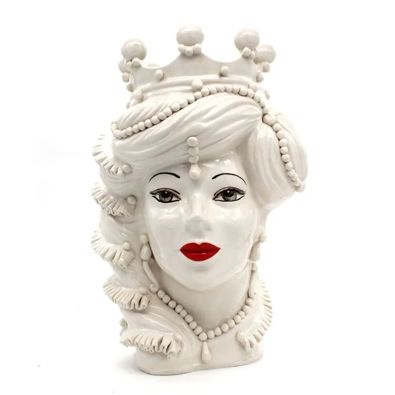 Teste di Moro Siciliane in Ceramica Bianca di Caltagirone Verus Donna-Uomo cm 45