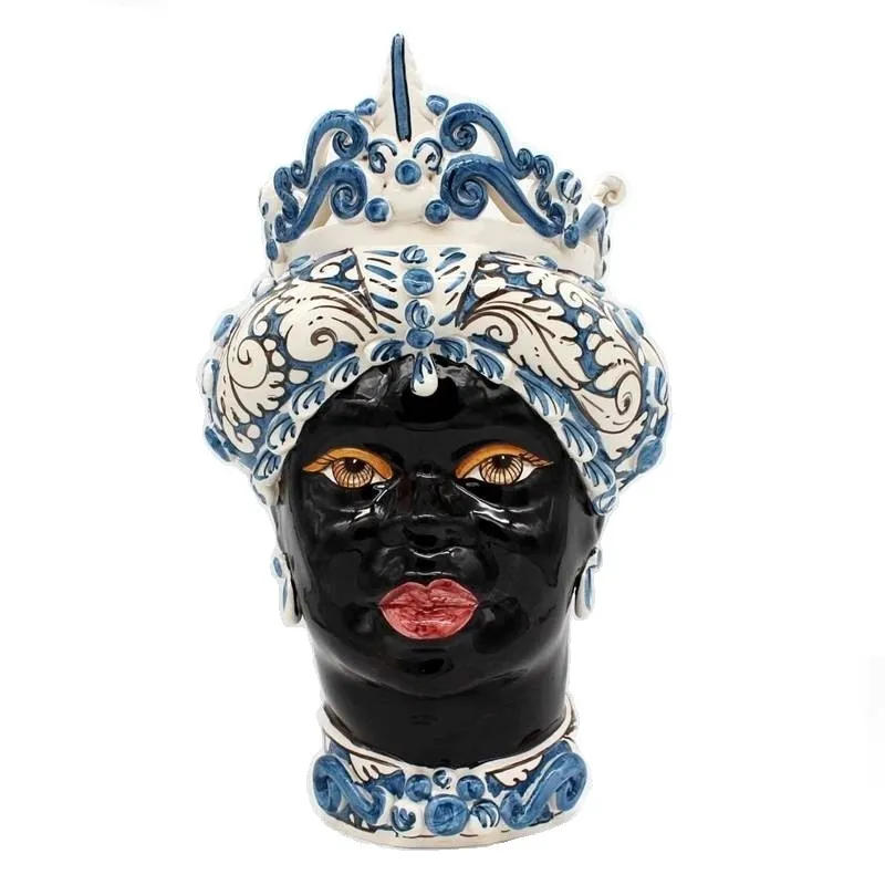 Teste di Moro Siciliane in ceramica Caltagirone Verus Donna-Uomo Punta Blu cm 45