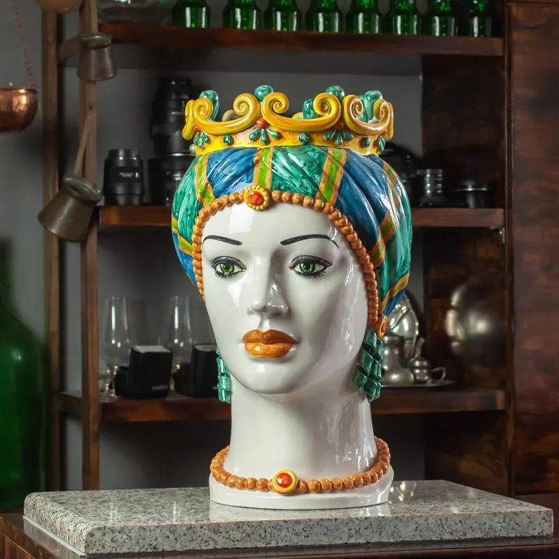 Testa di Moro in Ceramica Siciliana Caltagirone Donna-Uomo cm 50