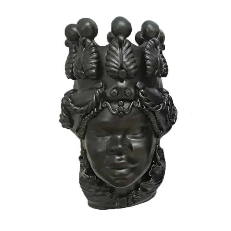 Testa di moro in Ceramica Siciliana Caltagirone Verus Uomo-Donna Nero Opaco cm 48