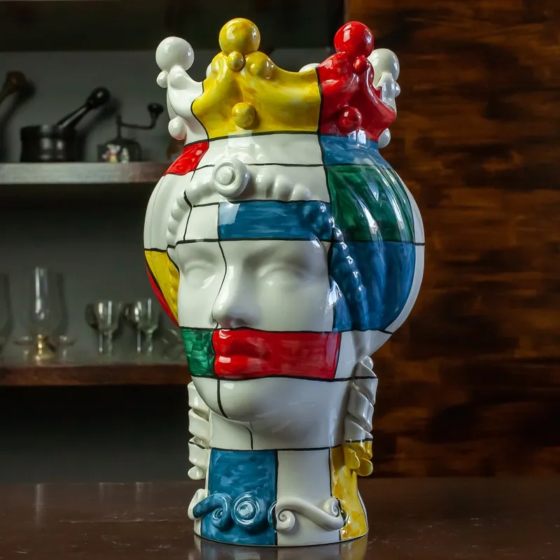 Teste di Moro siciliane in Ceramica Caltagirone Colorata Donna-Uomo cm 35