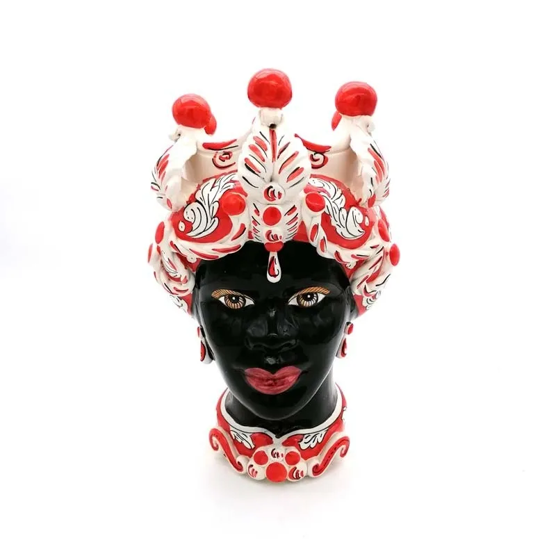 Teste di moro in Ceramica siciliana Caltagirone Verus Rossa Donna-Uomo cm 42