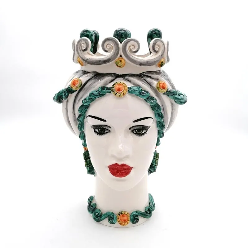 Teste di Moro Ceramica Siciliana Caltagirone Verde Donna-Uomo cm 35