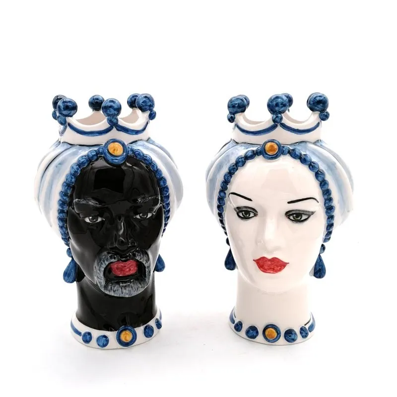 Coppia Teste di Moro Ceramica Siciliana Caltagirone cm 23