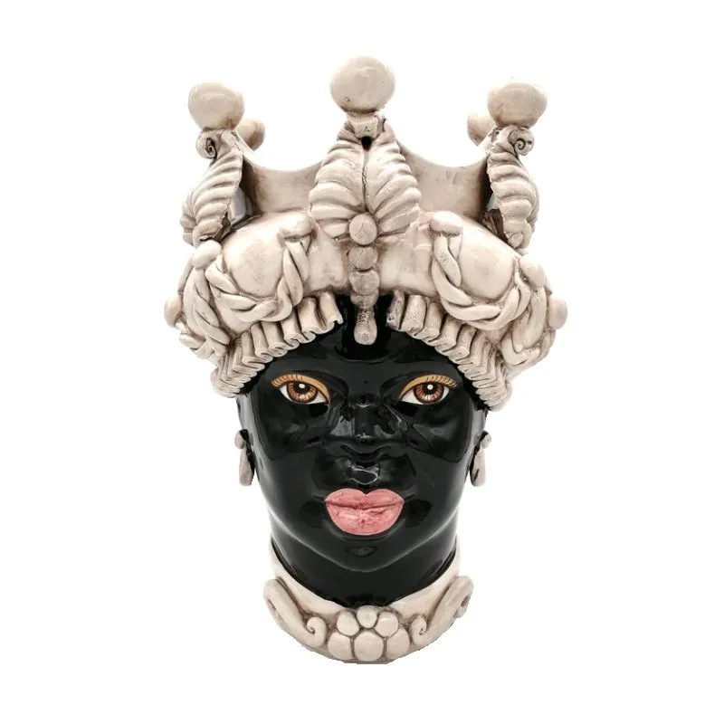 Teste di moro siciliane in ceramica Caltagirone Verus Donna-Uomo Anticata cm 45
