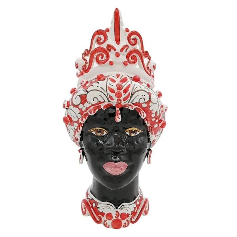 Teste di moro siciliane in ceramica Caltagirone Verus Punta Rossa Donna-Uomo cm 42