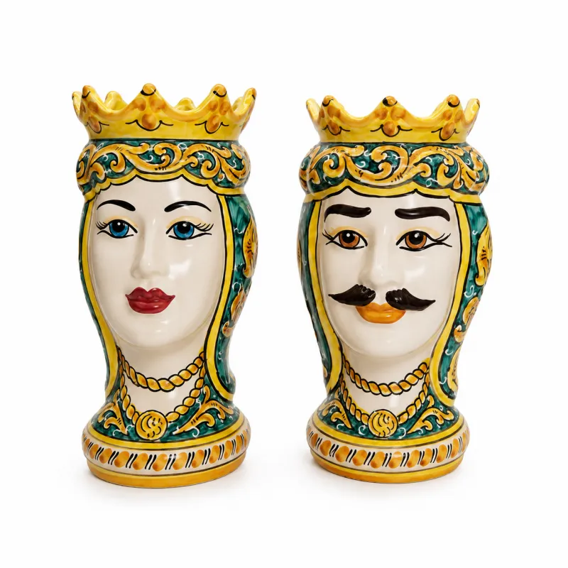 Coppia Teste Ceramica Siciliana Caltagirone cm 25