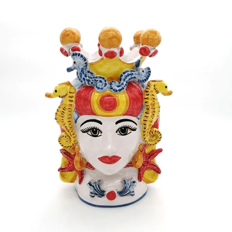Teste di moro in Ceramica Siciliana Caltagirone Donna-Uomo Mare cm.30