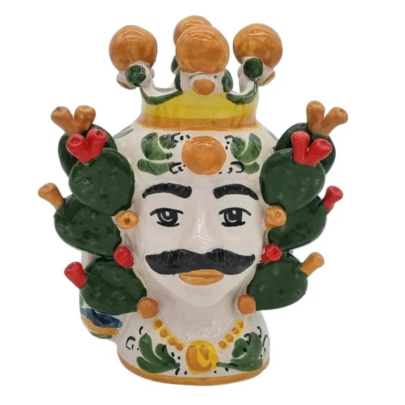 Teste di moro siciliane in ceramica di Caltagirone Donna-Uomo fichi cm 20
