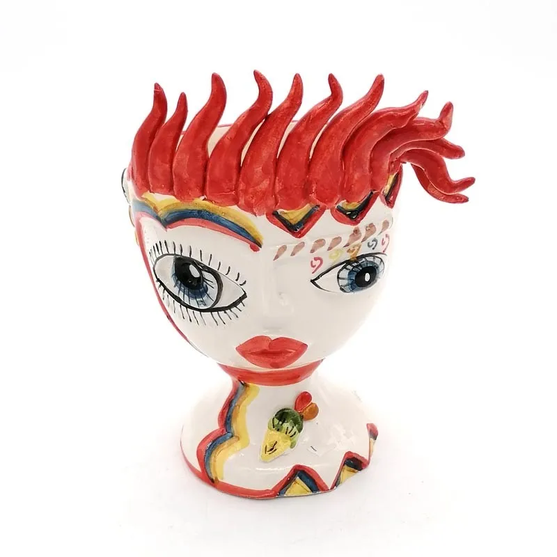 Teste di moro siciliane in ceramica Siciliana Caltagirone Verus peperoncino Donna-Uomo cm 18