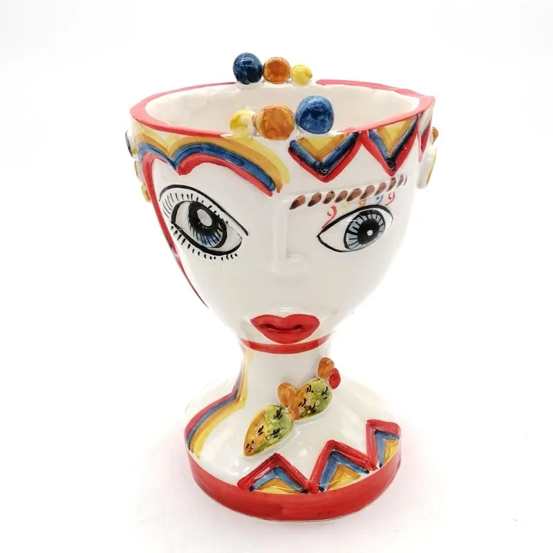 Teste di moro Siciliane in ceramica Caltagirone Verus Serie Naif Donna-Uomo cm.20