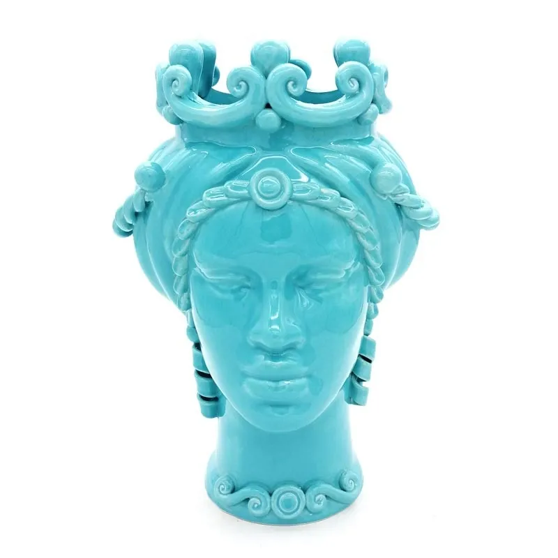 Teste di Moro siciliane in Ceramica Caltagirone Uomo-Donna Turchese cm 33