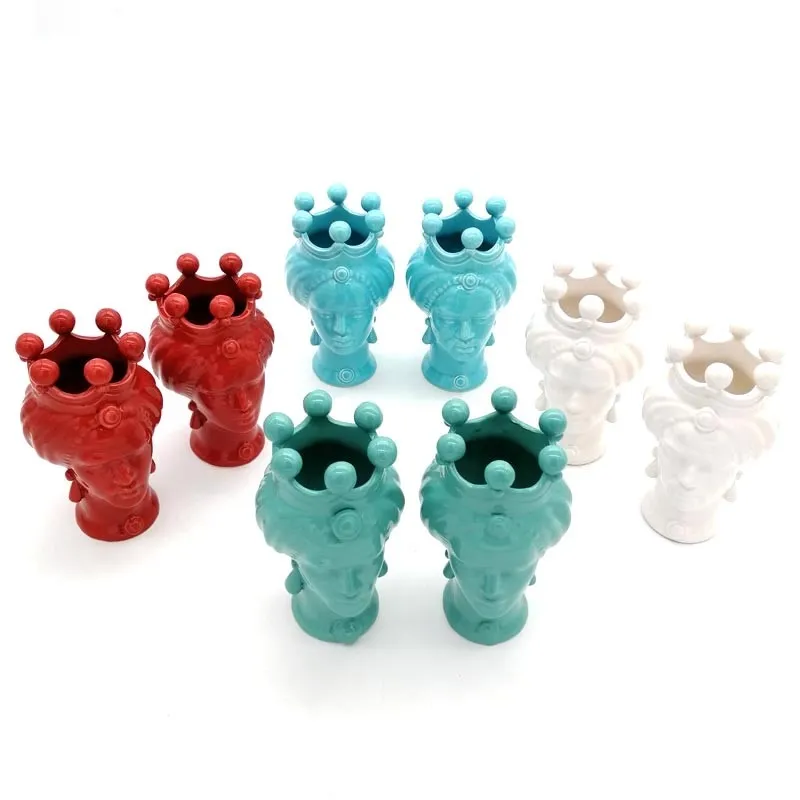 Coppie Teste Ceramica Caltagirone cm 15-Vari Colori