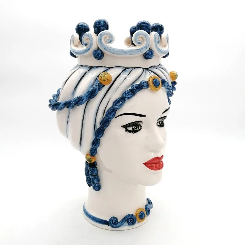 Testa di Moro Ceramica Siciliana Caltagirone  Blu Donna cm 35