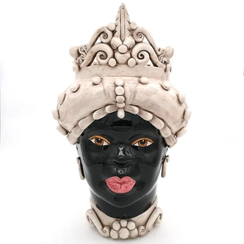 Teste di moro siciliane in ceramica Caltagirone Verus Donna-Uomo Anticata Punta cm 45