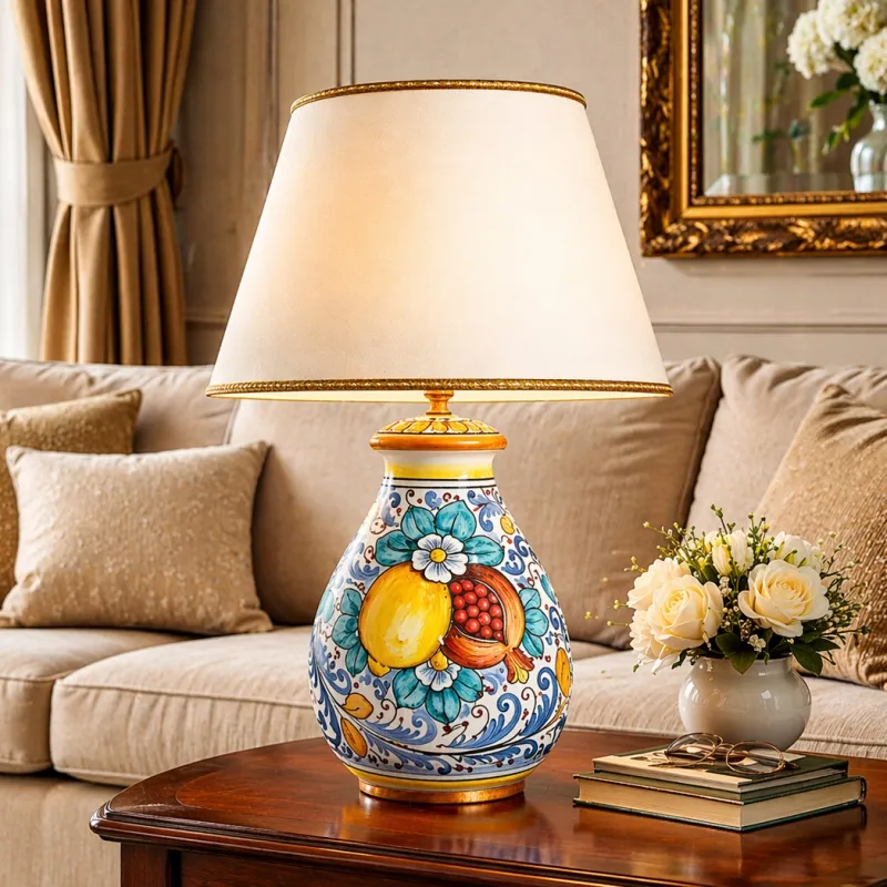 Lume Ceramica Siciliana Caltagirone Frutta H. cm 60