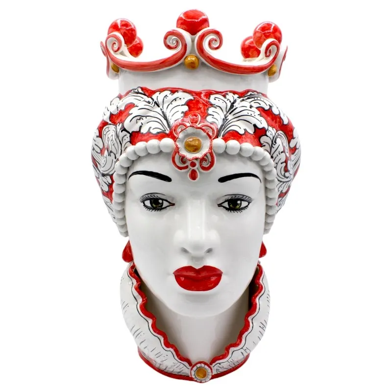 Teste di Moro siciliane in Ceramica Caltagirone Rossa Donna-Uomo cm 40