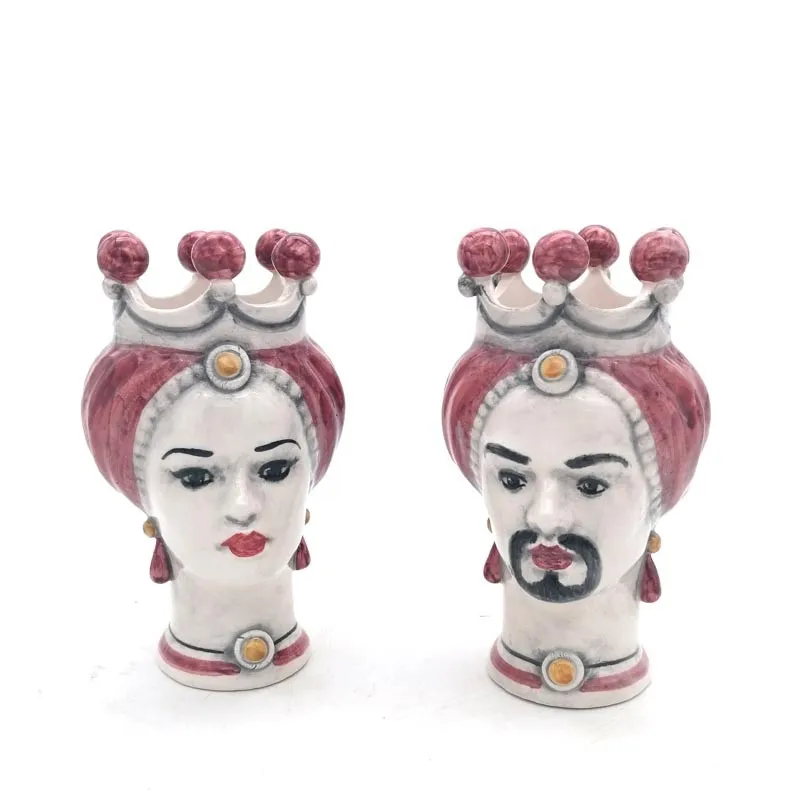 Coppia Teste Ceramica Siciliana Caltagirone Rosa cm 15
