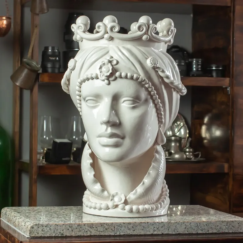Testa di Moro Ceramica Siciliana Caltagirone Donna-Uomo Bianca cm 50