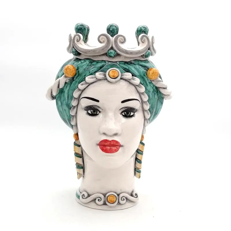 Teste di Moro siciliane in Ceramica Caltagirone Donna-Uomo Verde cm 35