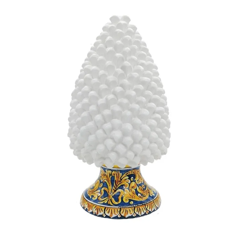 Pigna Ceramica cm 40 Siciliana Caltagirone Bianca Decorata