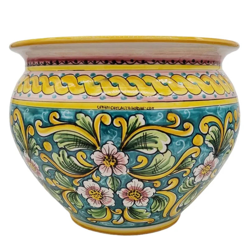 Portavaso Ceramica di Caltagirone Ornato Verde cm 40