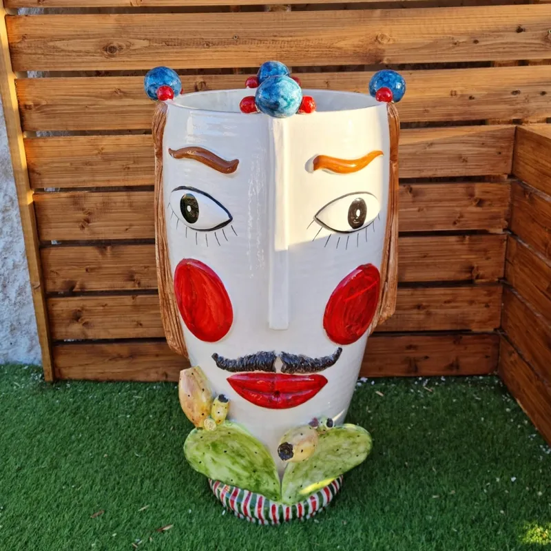 Testa Ceramica Siciliana Caltagirone Uomo Fichi cm 70