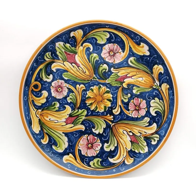 Piatto Ceramica Caltagirone Blu  Fiori da cm 38