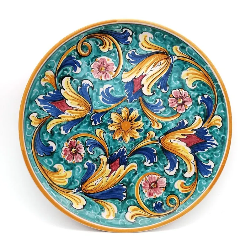 Piatto Ceramica Caltagirone Verde Fiori da cm 38