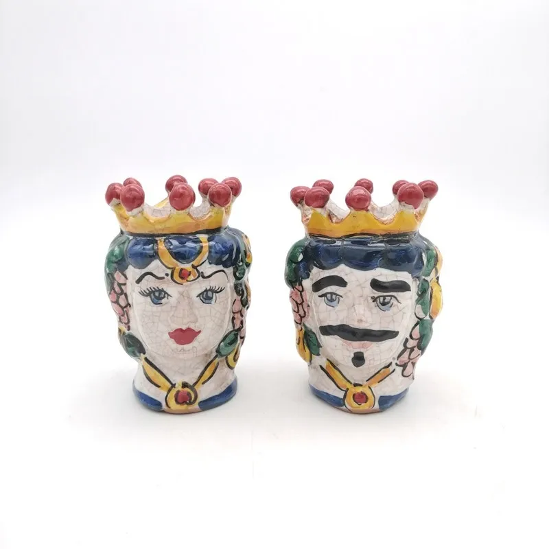 Coppia Teste Ceramica Siciliana Caltagirone cm 10