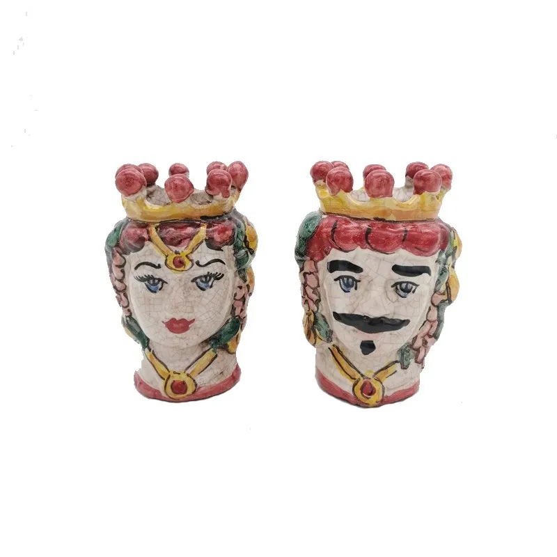 Coppia Teste Ceramica Siciliana Caltagirone Rosso cm 10