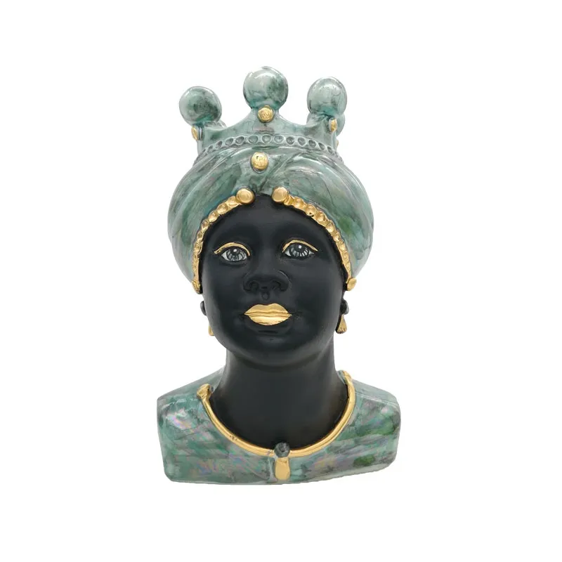 Teste di moro siciliane in Ceramica Caltagirone Verus Donna-Uomo Madreperlata Oro cm 20