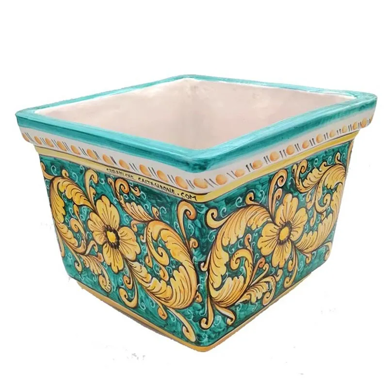 Portavaso Quadro Ceramica Caltagirone Ornato Verde cm 30 x 30