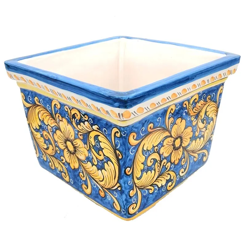 Portavaso Quadro Ceramica Caltagirone Ornato Blu cm 30 x 30