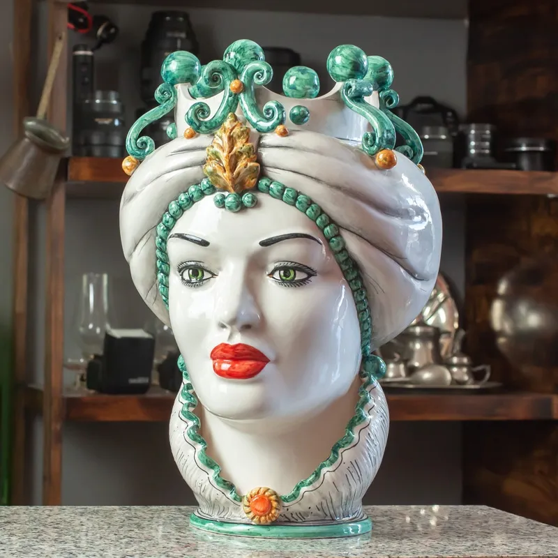 Teste di Moro Ceramica Siciliana Caltagirone Grigio Donna-Uomo cm 42